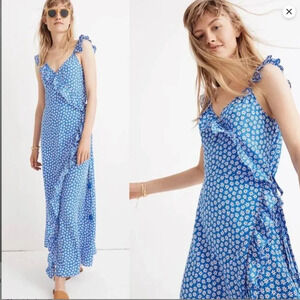 Madewell Ruffled Wrap Maxi Dress Mini Daisy Blue Size 00